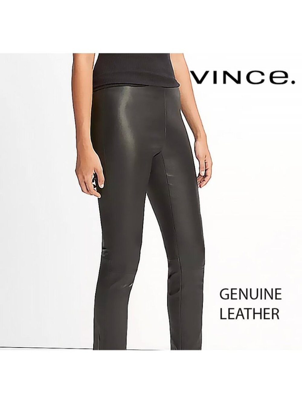 Vince Black Smooth Stretch Lamb Leather Pull-On Leggings, Small